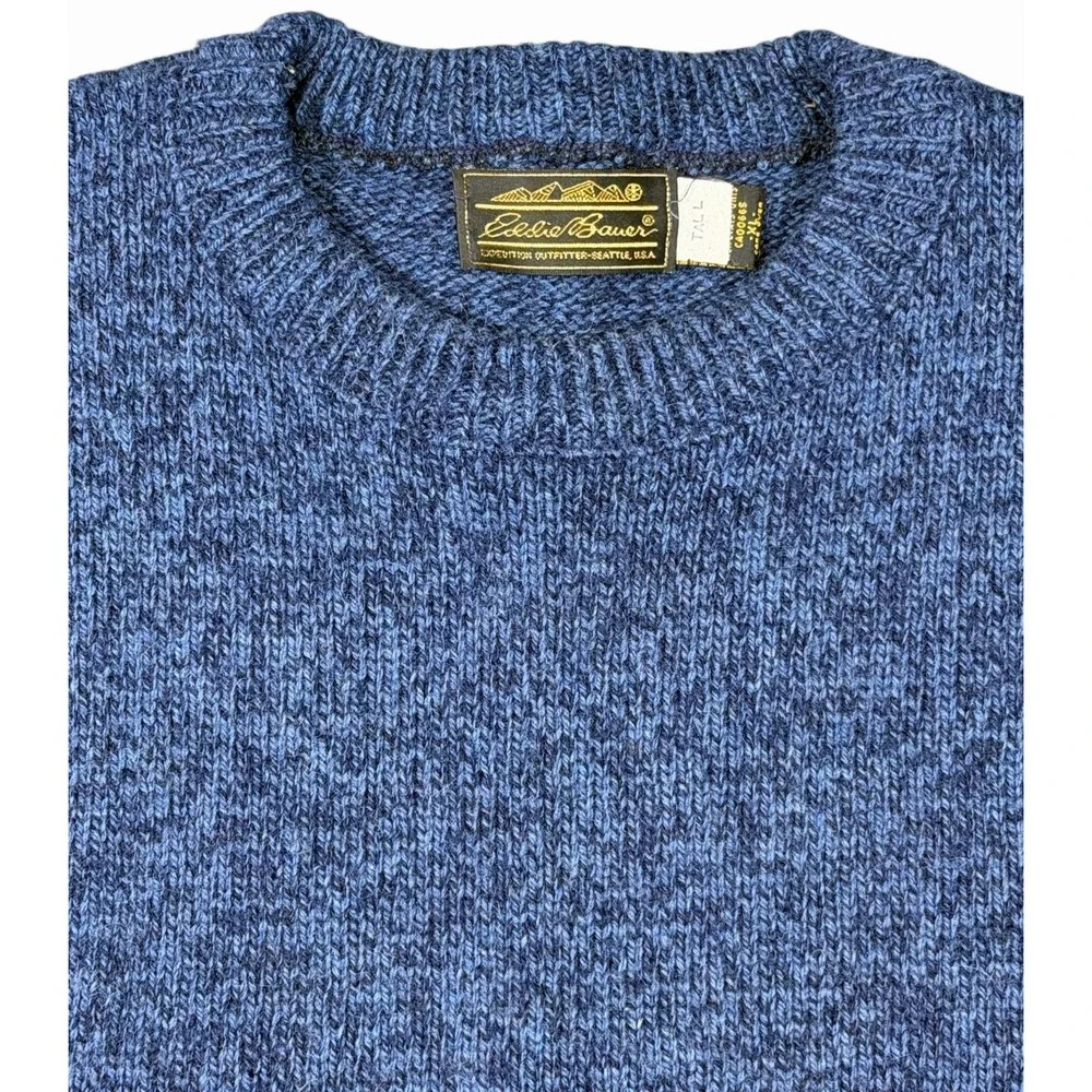Vintage Eddie Bauer Wool Sweater Mens XL Tall Blue Made in USA Crewneck Kint